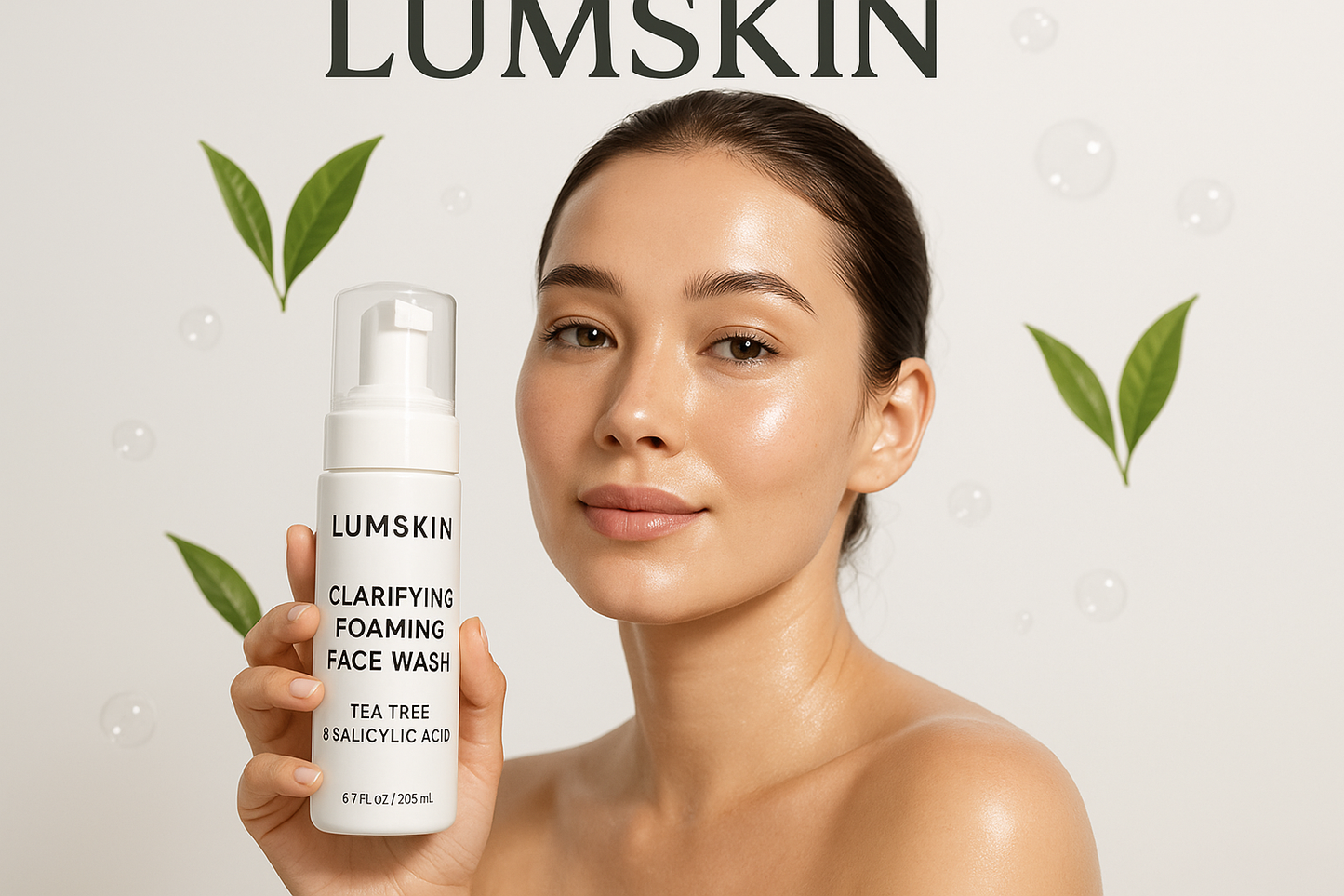 Clarifying Foaming Face Wash (With Tea Tree & Salicylic Acid) - by Lumskin with girl advertisement